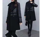 Chaqueta de cuero de PU holgada Reversible con cuello de traje grueso de terciopelo de longitud media de invierno para mujer XL negro
