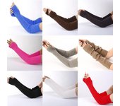 Guantes largos de muñeca con mangas falsas, mitones sin dedos y codos, guantes de punto de moda para niñas y niños rojo