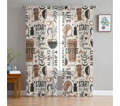 Cortinas transparentes con diseño de granos de café y tazas de café para decoración de sala de estar, cortinas de tul y gasa de organza para cocina W135 x H115cm x1&Rod Pocket