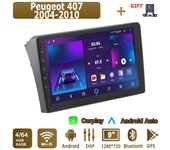 Radio para coche con Android Carplay para Peugeot 407 2004-2010, reproductor multimedia, unidad principal, navegación GPS estéreo, Bluetooth, WIFI, 4 + 64 GB 1+16GB