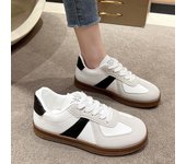 Nuevos zapatos vulcanizados para mujer, diseño coreano, punta redonda, cordones, zapatillas deportivas auténticas informales para mujer, para vacaciones y trabajo 37 negro