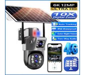 Cámara solar para exteriores con zoom 10X, tarjeta SIM 4G, tres lentes, 6K, 12 MP, inalámbrica, PTZ, vigilancia, CCTV, detección de movimiento PIR 4K Cam No Zoom