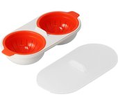 Cocedor de huevos para microondas de polipropileno de grado alimenticio con cesta de drenaje extraíble para huevos cocidos en microondas (rojo) rojo