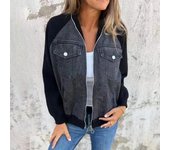 Chaqueta de otoño-invierno para mujer, color a juego, con bolsillos y cremallera, cárdigan de manga larga con retazos, hombros raglán, cuello vuelto, abrigo informal para uso diario M blanco