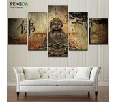 Cuadros modernos Vintage decoración del hogar pinturas budistas sobre lienzo carteles 5 paneles arte de Buda impresiones de alta definición arte de pared PENGDA 20x35cm*2  20x45cm*2  20x55cm*1