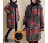 Ropa de invierno para mujer Chaqueta acolchada con capucha Parka de moda a cuadros Chaqueta de abrigo de longitud media Chaqueta holgada para mantener el calor Ocio L