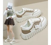 Zapatillas de deporte gruesas con plataforma casual para mujer, ligeras, transpirables, de piel sintética, para caminar, con cordones, tenis, zapatos deportivos para mujer 35 blanco