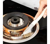 Juego de cepillos de limpieza de cocina multifuncionales para fregar estufas, sartenes y grietas con raspador blanco gris