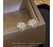 Juego de 6 pendientes de rosa hueca de circonita con aguja de plata de Japón y Corea del Sur Instagram Pendientes pequeños y exquisitos con pendientes elegantes 8#