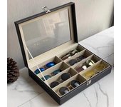 Caja de gafas de cuero de alta calidad con gran capacidad: exhibición de múltiples cuadrículas y almacenamiento a prueba de polvo para gafas de sol y gafas de miopía. 8-grid negro