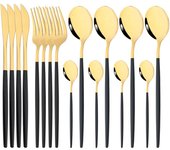 Juego de cubiertos de vajilla de oro negro, 16 Uds., cuchillo de cena, tenedor, cuchara café, cubiertos de acero inoxidable, vajilla de fiesta plata