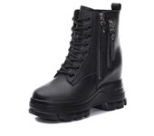 2024 primavera otoño zapatos de cuero genuino zapatillas de deporte de mujer zapatos de mujer de moda altura creciente 9cm calzado de señora joven 34 negro