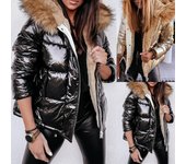 Ropa de algodón con cremallera cálida y suelta de color sólido con capucha para otoño e invierno para mujer XXL negro