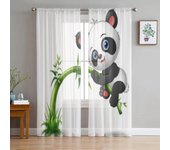 Cortinas transparentes de bambú con bonitos dibujos de pandas bebés para dormitorio, sala de estar, cortinas de tul para cocina, cortinas de gasa para ventanas 135W x 114H(cm)