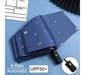 Paraguas UV totalmente automático de 8 varillas, resistente al sol, revestimiento negro, Anti-UV, portátil, ligero, plegable, para viaje