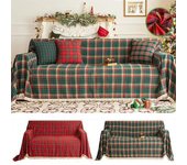 Funda de sofá a cuadros navideña con borlas, lavable, protector de muebles, funda de asiento, toalla de sofá, mesa de sala de estar 140-180 café