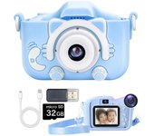 Cámara de juguete para niños, cámara 1080P HD de 32 GB con tarjeta de memoria, cámara de video con zoom de 8x, pantalla IPS de 4 pulgadas con función de juego, para 4 años, 5 años y 6 años. azul