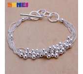 SKMEI Pulsera de cuentas de luz de seis líneas para mujer, pulsera de cadena de joyería de plata con bola, el mejor regalo de joyería plata