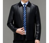 Chaqueta de cuero genuino para hombre, chaqueta de piel de oveja con solapa, chaqueta de lana informal de mediana edad de gran tamaño para otoño e invierno 170