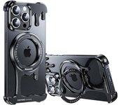 Funda de lujo de metal líquido con soporte magnético especial para iPhone 16, 15, 14 y 13 Pro Max, con disipación de calor sin marco y Magsafe For iPhone 16 Pro Max negro
