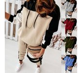 Conjunto de dos piezas de manga larga para mujer, Top holgado informal con capucha y pantalones con cordón, trajes deportivos, moda de invierno 3XL azul