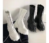 Botas Martin para mujer, de primavera y otoño, de sección fina, con suela gruesa y cordones aumentados, botas cortas de tubo medio con tacón grueso que combinan con todo 40 blanco