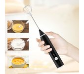 Espumador de leche eléctrico resistente al agua, 2 batidores, Espumador de leche manual, mezclador de cocina para café, batidor de huevos y bebidas negro