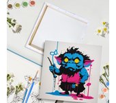 RUOPOTY Kit de pintura enmarcada por números para principiantes, kits de inicio de pintura acrílica para adultos, imagen de monstruo para colorear por números sobre lienzo para manualidades de bricolaje 20x20cm with frame