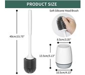 Cepillo de silicona para inodoro con soporte de secado ventilado, limpieza de baño de pie y montado en la pared sin perforación gris
