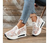 Plataforma Cuñas Zapatillas de deporte de mujer con bordado floral de malla para mujer Slip On Casual cómodos zapatos de tacón 35 verde