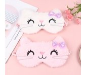 Venda para dormir con diseño de gato y pajarita de peluche con sombreado de niña de dibujos animados color rosa