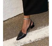 Zapatos de tacón con punta en pico para mujer, sandalias con talón descubierto medio grueso, novedad de verano, sandalias Vintage para mujer, zapatillas, zapatos 36 negro