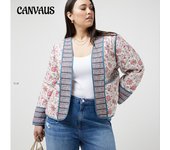 Chaqueta de algodón acolchada estampada para mujer, otoño e invierno, cárdigan con bloques de color, chaqueta pequeña XS