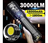 Linternas Led más potentes de 15000mah, luz de Flash recargable con batería integrada de 3x18650, focos de largo alcance built in batteries negro
