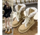 Nuevas botas de nieve de felpa gruesa para mujer, botas de media pantorrilla de piel sintética de invierno para mujer, botas de nieve con cordones para mujer, zapatos planos y cálidos de algodón para mujer 35