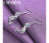 Pendientes CHSHINE de plata de ley 925 con circonita y delfín para mujer, joyería de moda con encanto. 4.00*0.90cm
