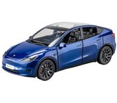 1/24 Tesla Model Y con pila de carga, coche de aleación de fundición a presión, modelo de coche de juguete con sonido y luz, coleccionables para niños, regalo azul
