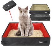 Caja de arena plegable para gatos, inodoro portátil impermeable para mascotas, para viajes al aire libre, ligero, plegable, para cachorros, perros, arena para gatos, bacinillas M- 40x30cm rojo