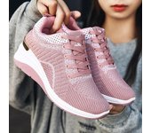Zapatillas de deporte con cuña transpirables para mujer, zapatos deportivos con plataforma de punto de malla, informales, antideslizantes, con cordones, tenis, primavera 2024 36 gris