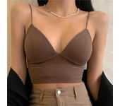 Camisola con cuello en V para mujer, sujetador push up elástico sexy con almohadillas para el pecho, top corto de punto para mujer, top de tubo corto, bralette Y2k One Size