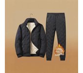 Traje de invierno acolchado de algodón para hombre: Chaqueta de dos piezas de piel de cordero con cuello alto grueso y forro de terciopelo XL to 3XL