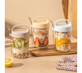 Vaso de avena para la noche, portátil, para desayuno, con cuchara tapada, para llevar, sellado, para ensalada, batido de leche, botella de avena 430ML blanco