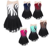 Disfraz de actuación de patinaje artístico para niñas, vestido de leotardo de gimnasia rítmica, Ballet, danza lírica, Ropa de baile de malla con diamantes de imitación brillantes 5-6 Years azul claro