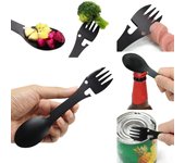 Utensilios de cocina multifuncionales para acampar, cuchara, tenedor, abridor de botellas, herramienta portátil negro