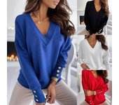 Suéter de otoño para mujer, jersey holgado con cuello en V, suéter de punto, suéter holgado informal de oficina para mujer, suéteres de invierno para mujer S negro