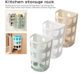 Estante multiusos para artículos diversos, bolsas de basura, bolsa de plástico, contenedor, organizador de vajilla, montado en la pared blanco