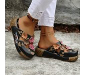 Zapatillas de suela gruesa con diseño de tótem de flor de ciruelo para mujer, zapatillas Baotou con tacón Matsuke de estilo nuevo de verano para mujer, zapatillas antideslizantes 35 negro