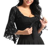Elegante mujer encaje boda fiesta mangas largas acampanadas encogimiento de hombros chaqueta recortada encogimiento de hombros para noche Formal Bolero para graduación negro