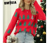 GMXIA Suéter navideño rojo de manga larga con diseño de árbol de Navidad y jacquard para otoño e invierno para mujer S rojo