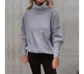 Otoño Invierno Jersey elástico de punto acanalado suéter de mujer moda suéteres de punto de cuello alto S negro